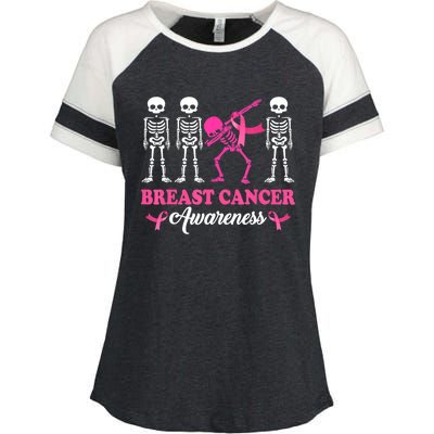 Dabbing Skeleton With Pink Ribbon Breast Cancer Halloween Enza Ladies Jersey Colorblock Tee