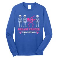 Dabbing Skeleton With Pink Ribbon Breast Cancer Halloween Long Sleeve Shirt