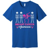 Dabbing Skeleton With Pink Ribbon Breast Cancer Halloween Premium T-Shirt