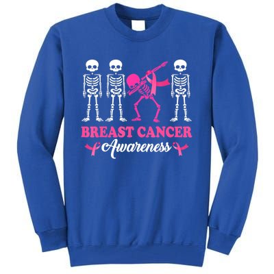 Dabbing Skeleton With Pink Ribbon Breast Cancer Halloween Tall Sweatshirt