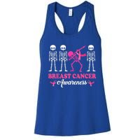 Dabbing Skeleton With Pink Ribbon Breast Cancer Halloween Women's Racerback Tank