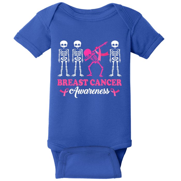 Dabbing Skeleton With Pink Ribbon Breast Cancer Halloween Baby Bodysuit