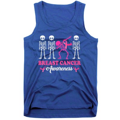 Dabbing Skeleton With Pink Ribbon Breast Cancer Halloween Tank Top