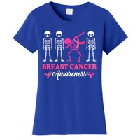 Dabbing Skeleton With Pink Ribbon Breast Cancer Halloween Women's T-Shirt