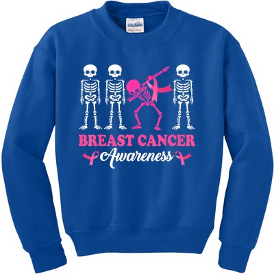 Dabbing Skeleton With Pink Ribbon Breast Cancer Halloween Kids Sweatshirt