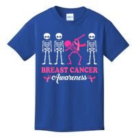 Dabbing Skeleton With Pink Ribbon Breast Cancer Halloween Kids T-Shirt