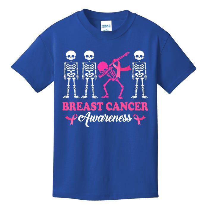 Dabbing Skeleton With Pink Ribbon Breast Cancer Halloween Kids T-Shirt