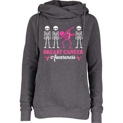 Dabbing Skeleton With Pink Ribbon Breast Cancer Halloween Womens Funnel Neck Pullover Hood