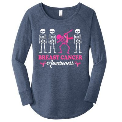 Dabbing Skeleton With Pink Ribbon Breast Cancer Halloween Women's Perfect Tri Tunic Long Sleeve Shirt