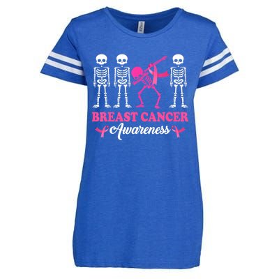 Dabbing Skeleton With Pink Ribbon Breast Cancer Halloween Enza Ladies Jersey Football T-Shirt