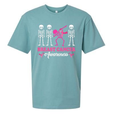 Dabbing Skeleton With Pink Ribbon Breast Cancer Halloween Sueded Cloud Jersey T-Shirt