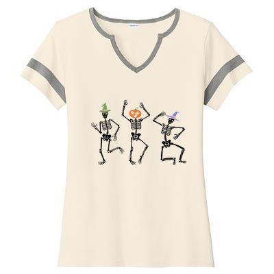 Dancing Skeleton Witches Halloween Great Gift Ladies Halftime Notch Neck Tee