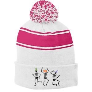 Dancing Skeleton Witches Halloween Great Gift Stripe Pom Pom Beanie