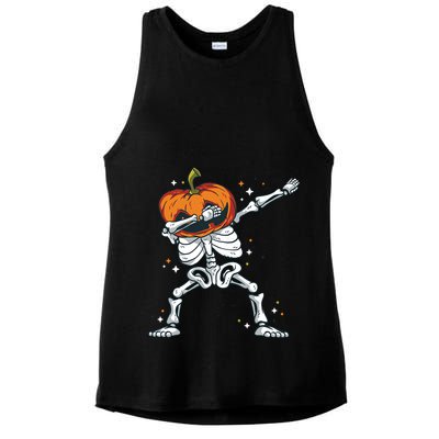 Dabbing Skeleton With Pumpkin Head Jack O Lantern Dab Cute Gift Ladies PosiCharge Tri-Blend Wicking Tank