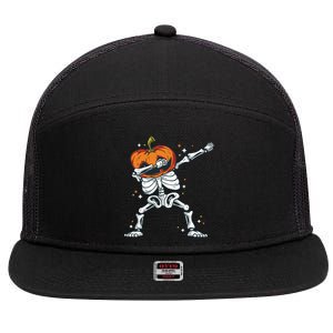 Dabbing Skeleton With Pumpkin Head Jack O Lantern Dab Cute Gift 7 Panel Mesh Trucker Snapback Hat