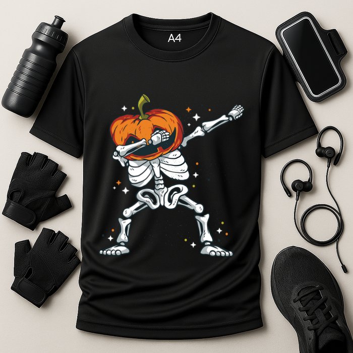 Dabbing Skeleton With Pumpkin Head Jack O Lantern Dab Cute Gift Cooling Performance Crew T-Shirt