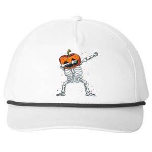 Dabbing Skeleton With Pumpkin Head Jack O Lantern Dab Cute Gift Snapback Five-Panel Rope Hat