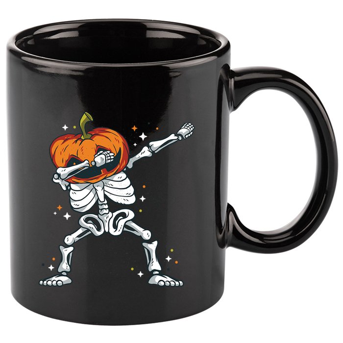 Dabbing Skeleton With Pumpkin Head Jack O Lantern Dab Cute Gift 11oz C Handle Ceramic Mug