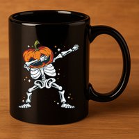 Dabbing Skeleton With Pumpkin Head Jack O Lantern Dab Cute Gift 11oz C Handle Ceramic Mug
