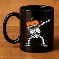 Dabbing Skeleton With Pumpkin Head Jack O Lantern Dab Cute Gift 11oz C Handle Ceramic Mug