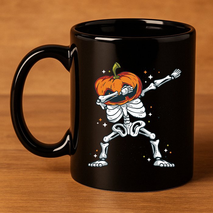 Dabbing Skeleton With Pumpkin Head Jack O Lantern Dab Cute Gift 11oz C Handle Ceramic Mug