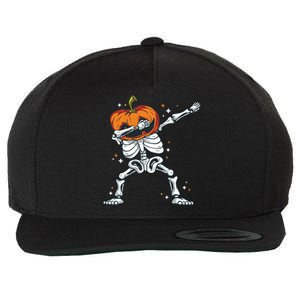 Dabbing Skeleton With Pumpkin Head Jack O Lantern Dab Cute Gift Wool Snapback Cap