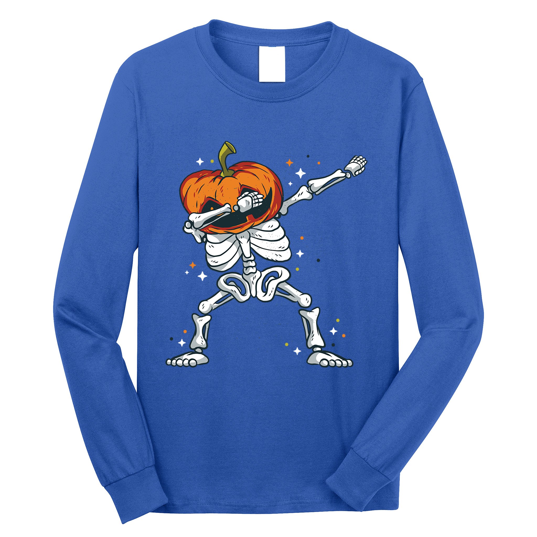 Dabbing Skeleton With Pumpkin Head Jack O Lantern Dab Cute Gift Long Sleeve Shirt
