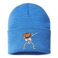 Dabbing Skeleton With Pumpkin Head Jack O Lantern Dab Cute Gift Sustainable Knit Beanie