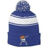 Dabbing Skeleton With Pumpkin Head Jack O Lantern Dab Cute Gift Stripe Pom Pom Beanie