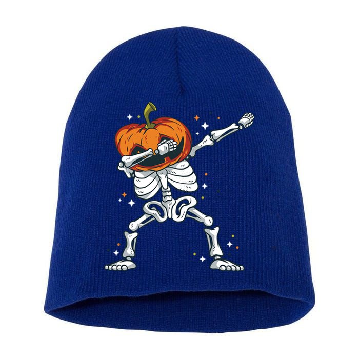 Dabbing Skeleton With Pumpkin Head Jack O Lantern Dab Cute Gift Short Acrylic Beanie