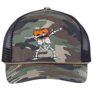 Dabbing Skeleton With Pumpkin Head Jack O Lantern Dab Cute Gift Retro Rope Trucker Hat Cap