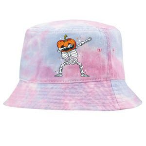 Dabbing Skeleton With Pumpkin Head Jack O Lantern Dab Cute Gift Tie-Dyed Bucket Hat