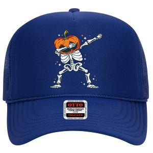 Dabbing Skeleton With Pumpkin Head Jack O Lantern Dab Cute Gift High Crown Mesh Back Trucker Hat