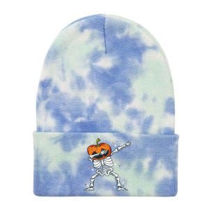 Dabbing Skeleton With Pumpkin Head Jack O Lantern Dab Cute Gift Tie Dye 12in Knit Beanie