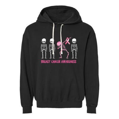 Dabbing Skeleton with Pink Ribbon Breast Cancer Awareness Halloween Garment-Dyed Fleece Hoodie