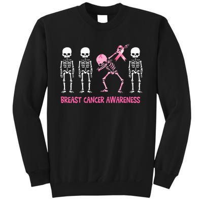 Dabbing Skeleton with Pink Ribbon Breast Cancer Awareness Halloween Sweatshirt