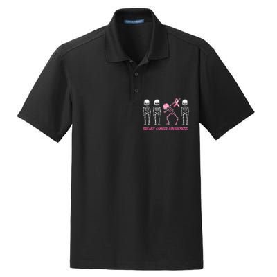 Dabbing Skeleton with Pink Ribbon Breast Cancer Awareness Halloween Dry Zone Grid Polo