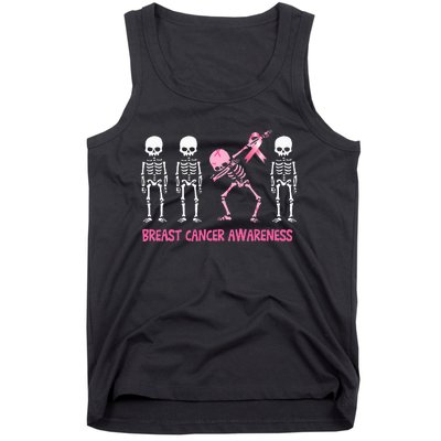 Dabbing Skeleton with Pink Ribbon Breast Cancer Awareness Halloween Tank Top