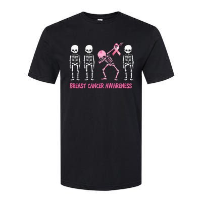 Dabbing Skeleton with Pink Ribbon Breast Cancer Awareness Halloween Softstyle® CVC T-Shirt