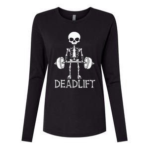 Deadlift Skeleton Workout Bodybuilding Gym Funny Skull Womens Cotton Relaxed Long Sleeve T-Shirt