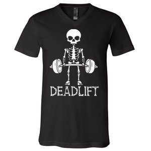 Deadlift Skeleton Workout Bodybuilding Gym Funny Skull V-Neck T-Shirt