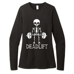 Deadlift Skeleton Workout Bodybuilding Gym Funny Skull Womens CVC Long Sleeve Shirt