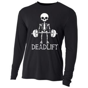 Deadlift Skeleton Workout Bodybuilding Gym Funny Skull Cooling Performance Long Sleeve Crew