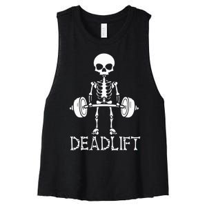 Deadlift Skeleton Workout Bodybuilding Gym Funny Skull Women's Racerback Cropped Tank