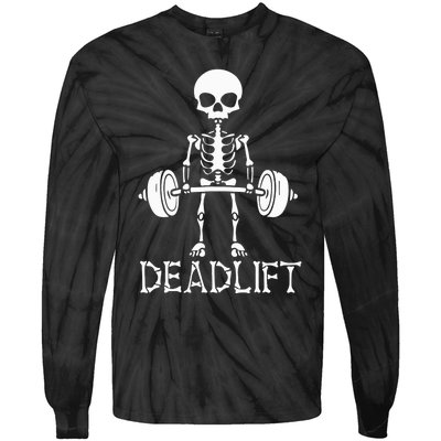 Deadlift Skeleton Workout Bodybuilding Gym Funny Skull Tie-Dye Long Sleeve Shirt