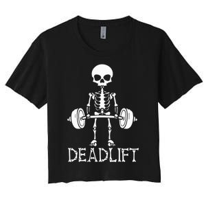 Deadlift Skeleton Workout Bodybuilding Gym Funny Skull Women's Crop Top Tee