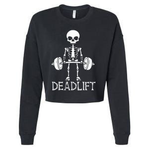 Deadlift Skeleton Workout Bodybuilding Gym Funny Skull Cropped Pullover Crew