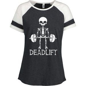 Deadlift Skeleton Workout Bodybuilding Gym Funny Skull Enza Ladies Jersey Colorblock Tee