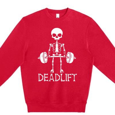 Deadlift Skeleton Workout Bodybuilding Gym Funny Skull Premium Crewneck Sweatshirt