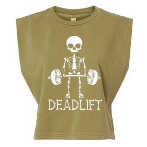 Deadlift Skeleton Workout Bodybuilding Gym Funny Skull Garment-Dyed Women's Muscle Tee